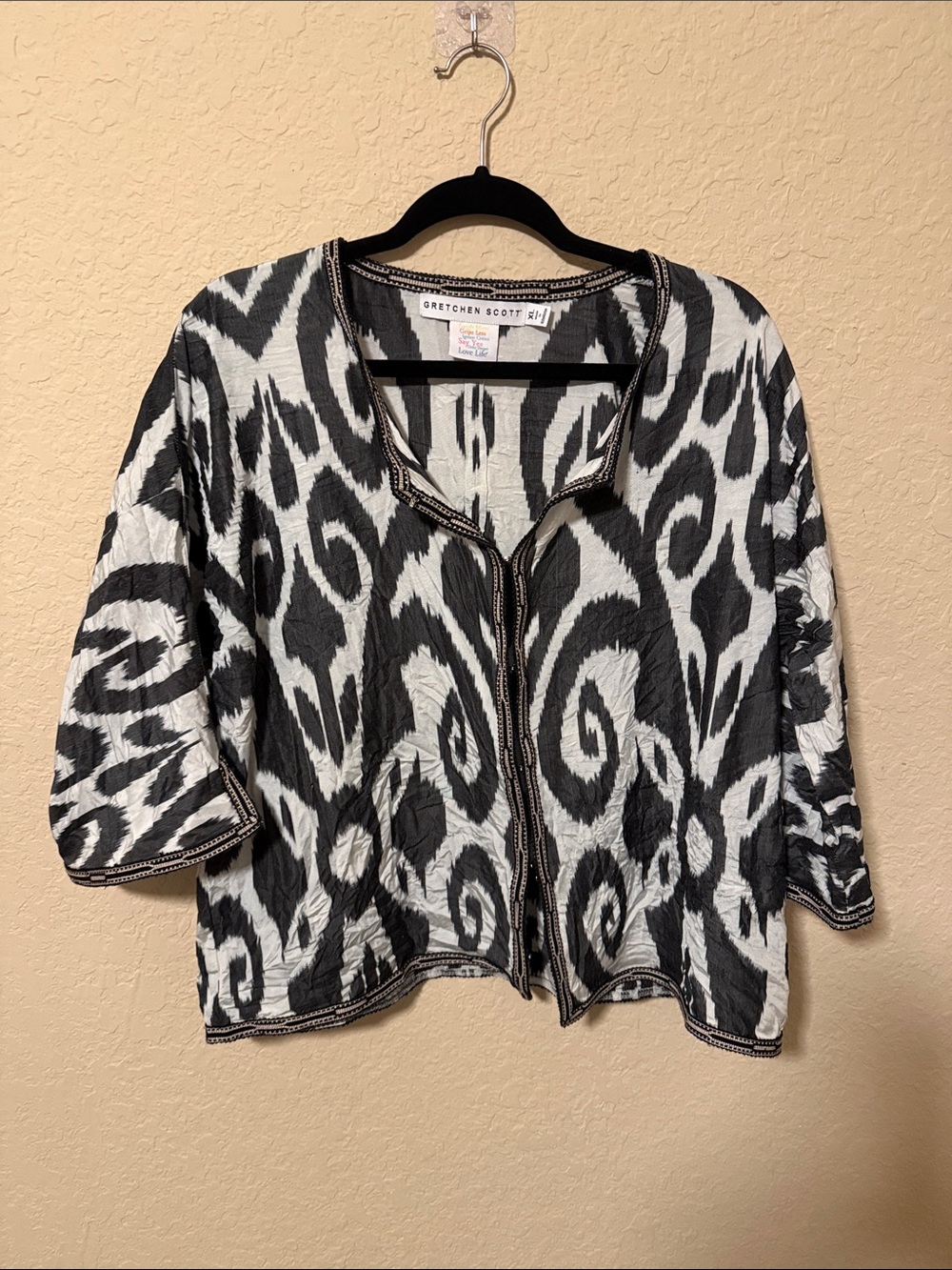 Gretchen Scott Designs Black & White Swirl Open-Front Cardigan xl